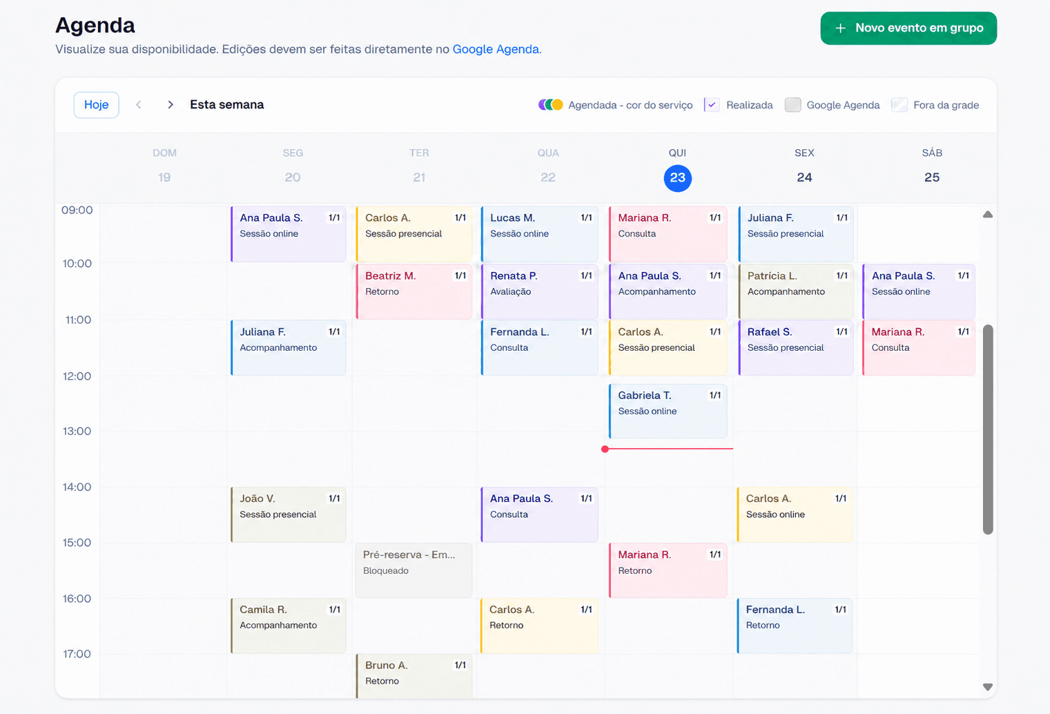 Agenda semanal do agende-me